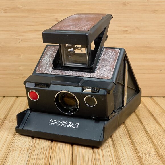 Vintage 70s Polaroid SX-70 Model 3 Land Camera, Black Body with Brown Leather - Picture 1 of 14